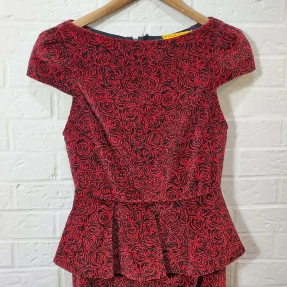 Alice + Olivia Red Rose Velvet Peplum Dress $495 - Picture 7 of 11